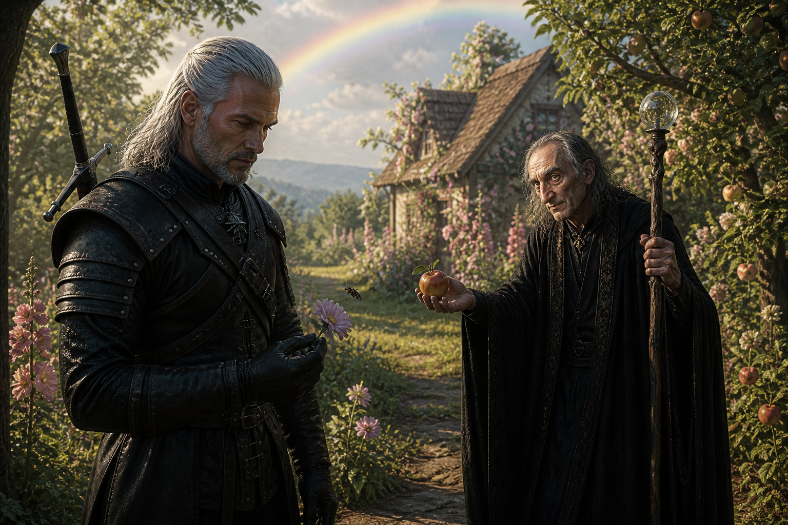 Geralt spotyka Stregobora w nienaturalnie doskonałym sadzie