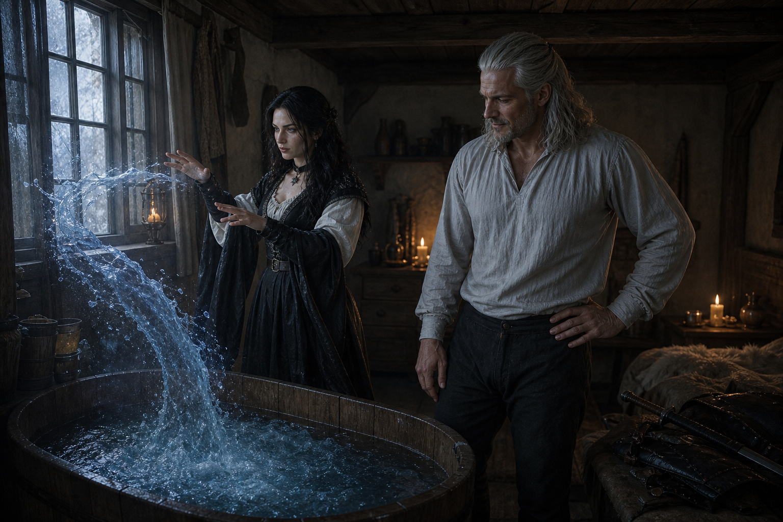 Yennefer pomaga Geraltowi po walce