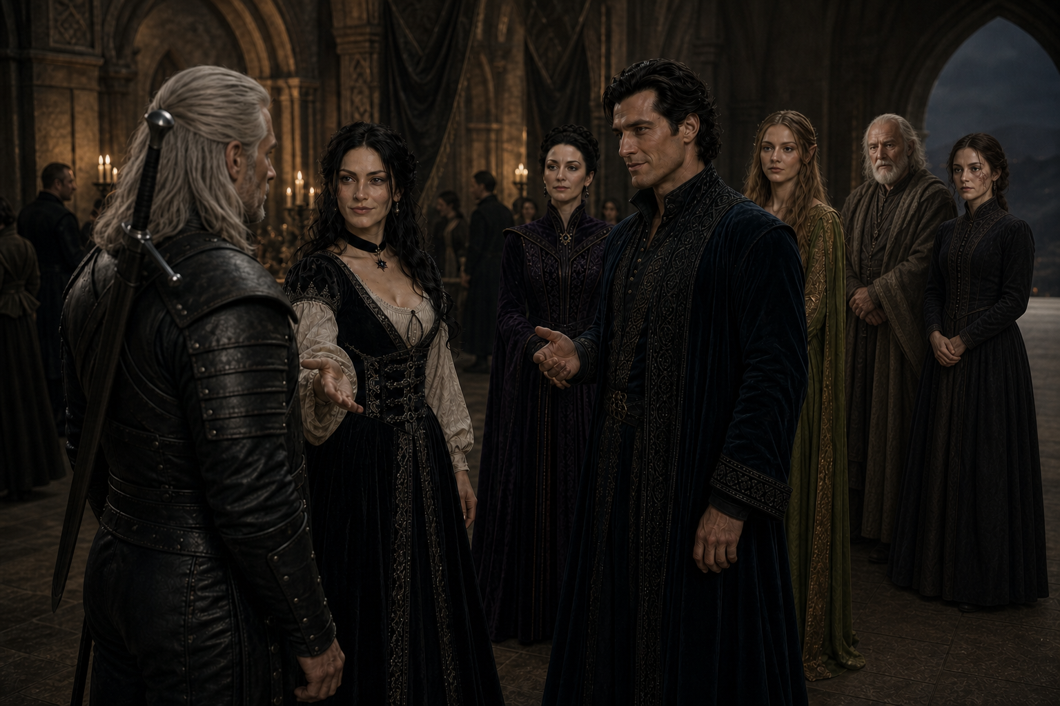Yennefer przedstawia Geralta Vilgefortzowi i członkom Kapituły.