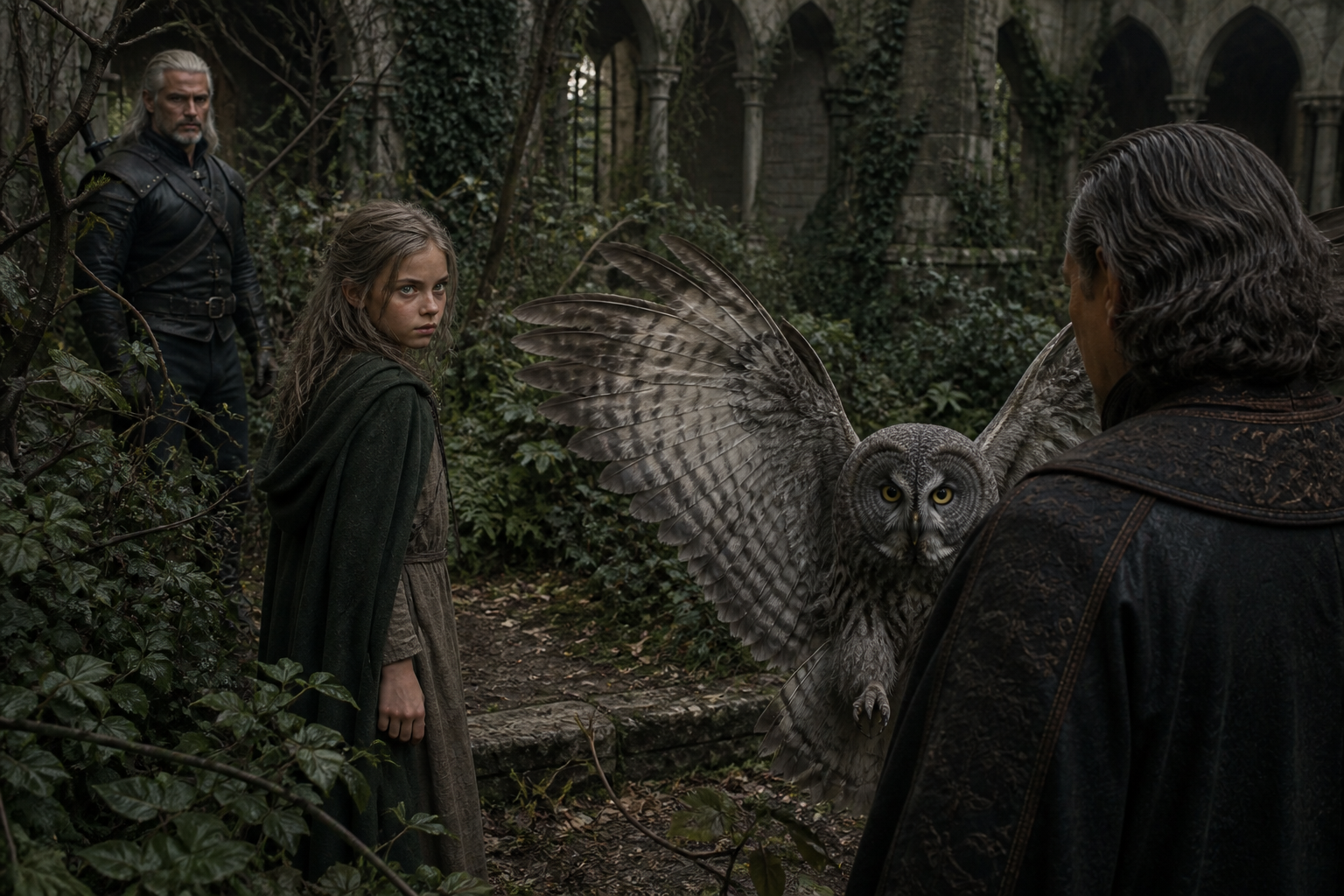 Szara sowa atakuje Artauda, gdy Geralt dociera do uwięzionej Ciri.
