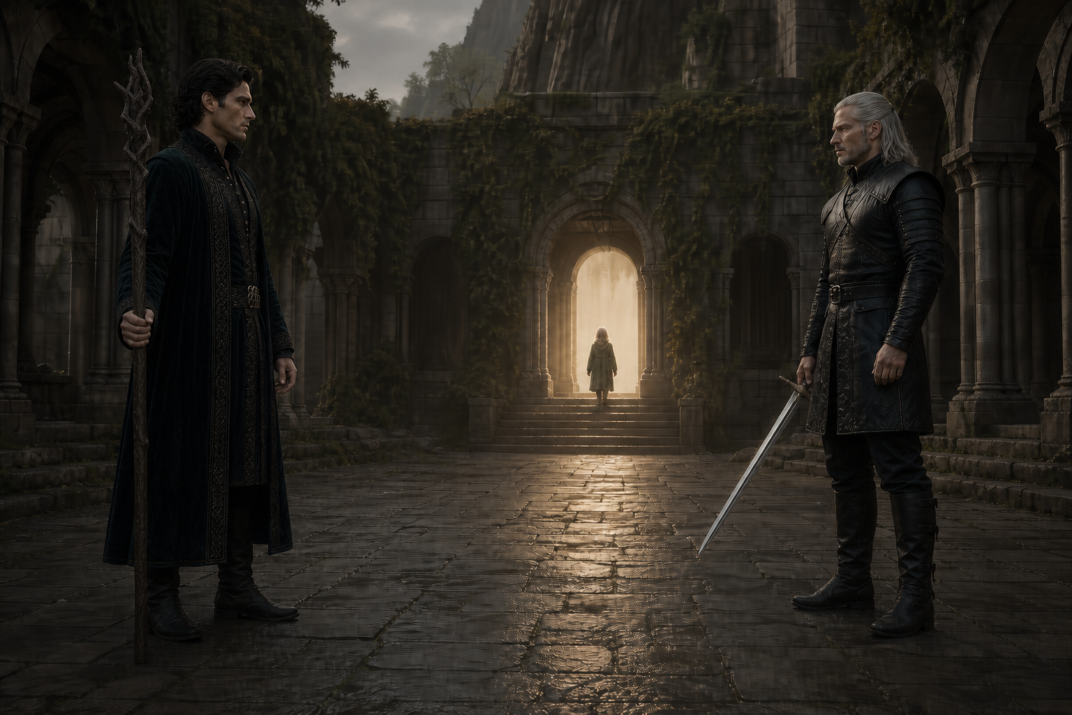Geralt staje między Vilgefortzem a portalem, w którym znika Ciri.