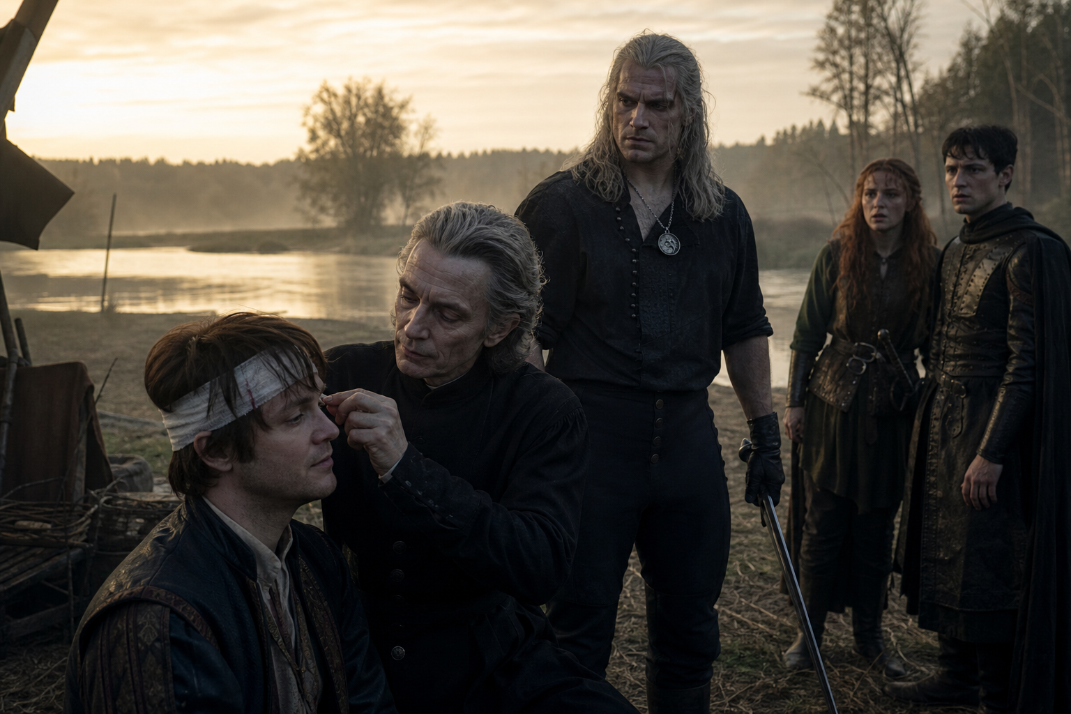 Geralt odkrywa wampirzą naturę Regisa podczas opatrywania Jaskra nad Iną.