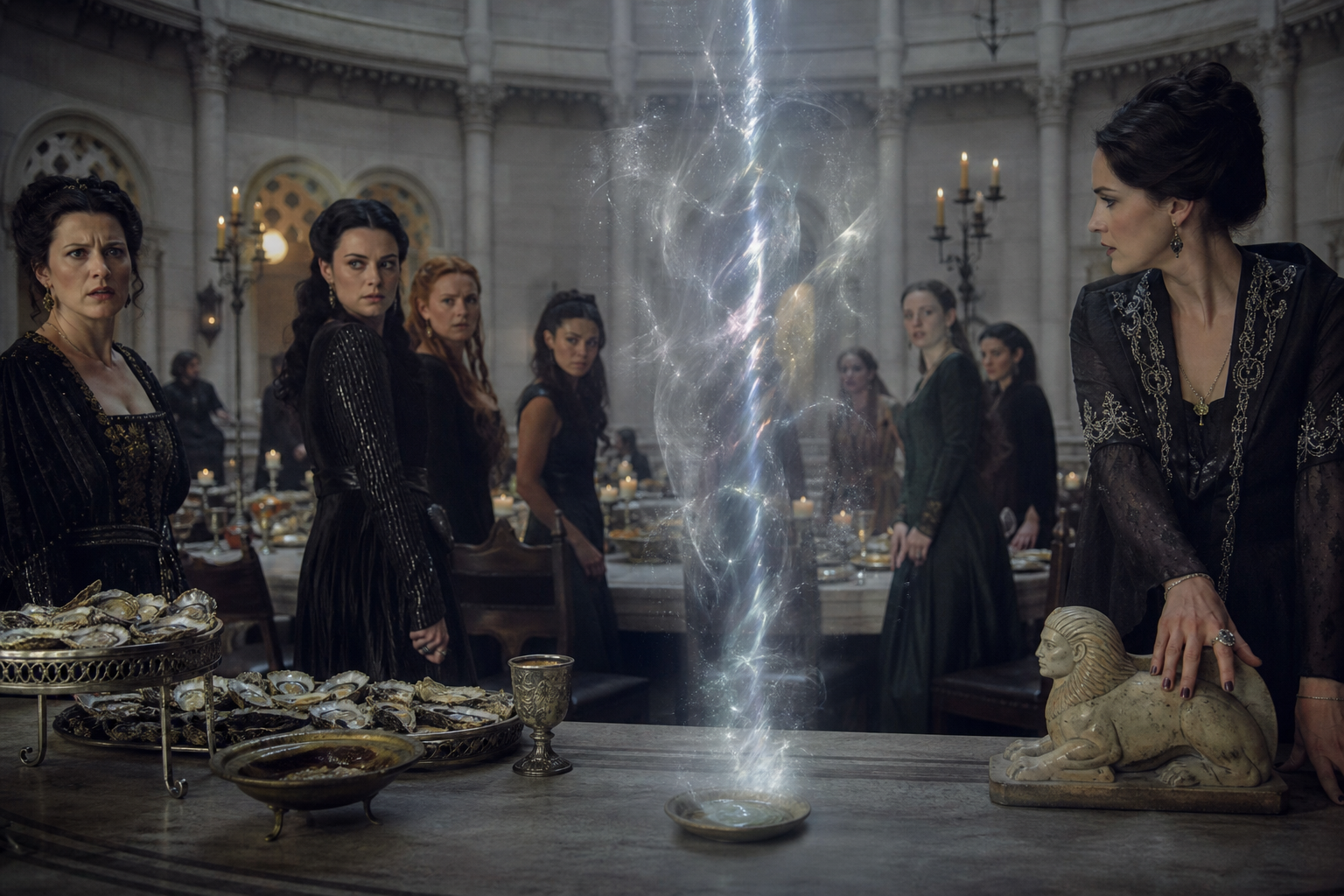 Yennefer znika w teleportacji przy bufecie z ostrygami w Montecalvo.