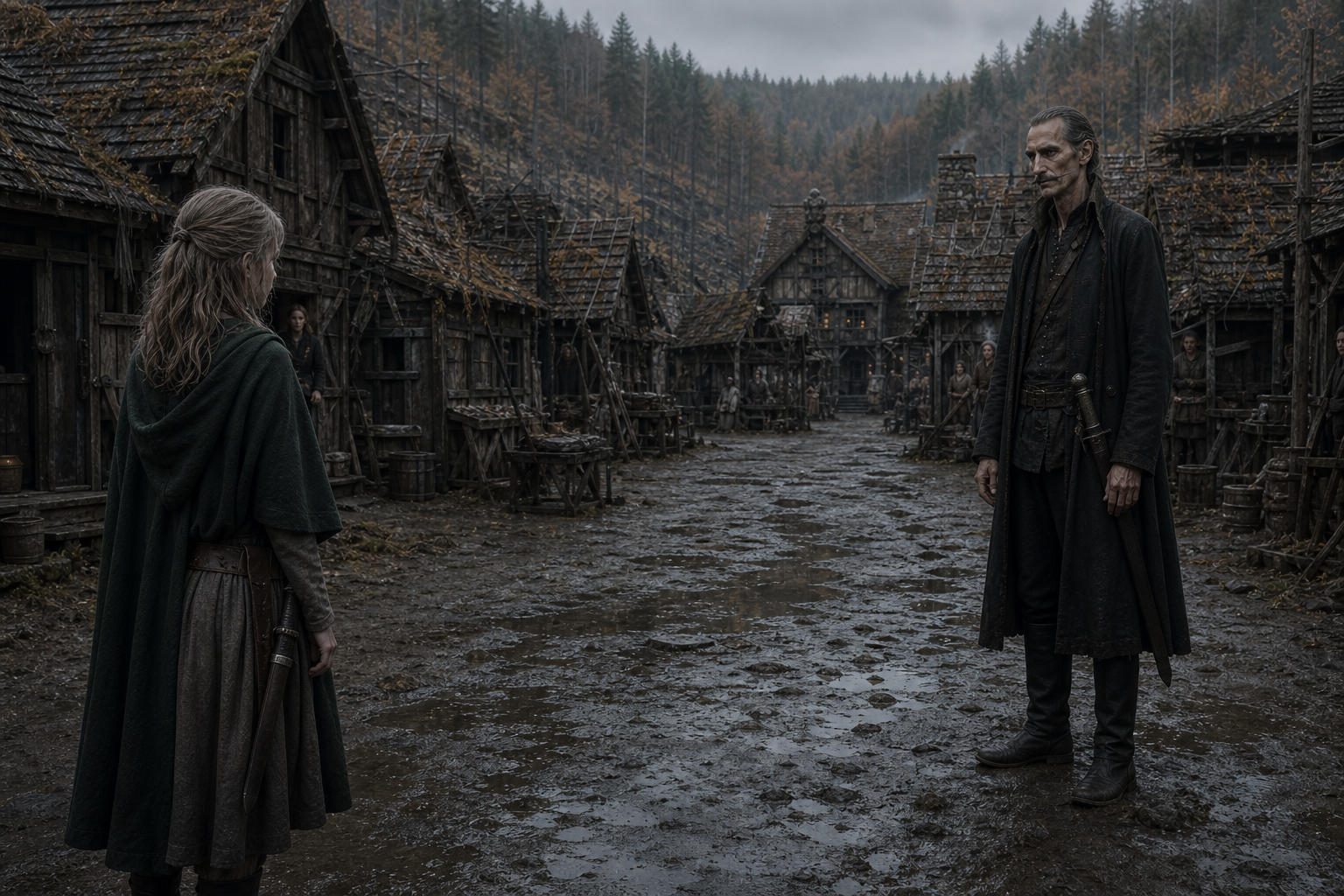 Ciri i Bonhart odskakują od siebie po błyskawicznej wymianie ciosów w Zazdrości.