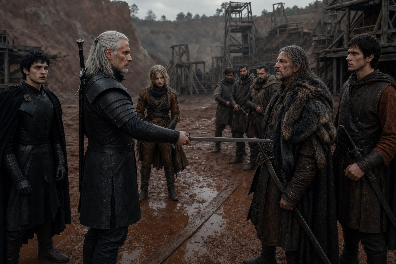 Geralt zatrzymuje Novosada płazem sihilla tuż przed walką w kopalni Rialto.